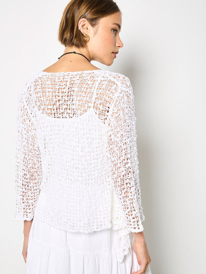 White mesh corn knitted shoulder coat